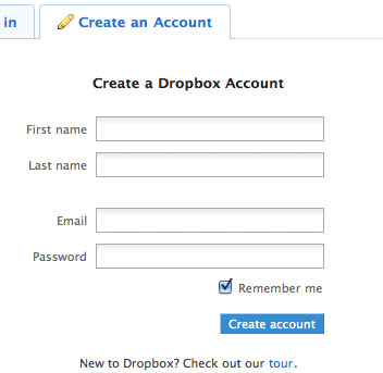 Dropboxのアカウントを作成